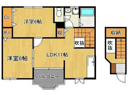 ハイラーク中の原A(2LDK/2階)の間取り写真