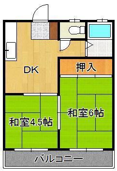 ワシダハイツ永犬丸A・B(2DK/1階)の間取り写真