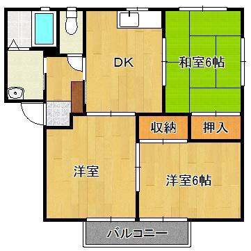 ディアス馬場A棟・B棟(3DK/1階)の間取り写真