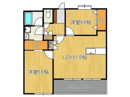 セントラーレⅡ(2LDK/4階)の間取り写真