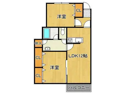 ブラッコムⅠ(2LDK/2階)の間取り写真