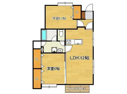 ブラッコムⅠ(2LDK/1階)の間取り写真