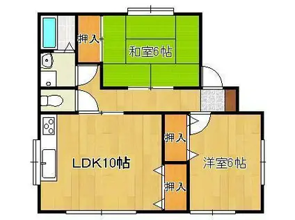筑豊電気鉄道 三ケ森駅 徒歩36分 2階建 築28年(2LDK/1階)の間取り写真