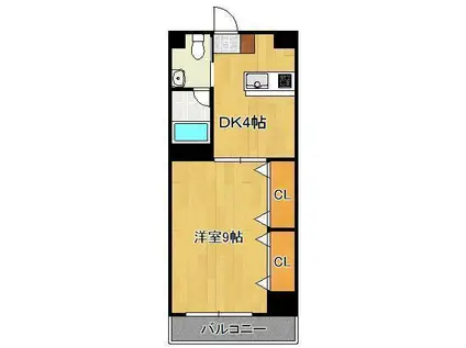 カレントⅡ(1DK/4階)の間取り写真