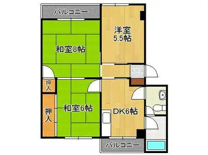 幸神団地1棟406(3DK/4階)の間取り写真