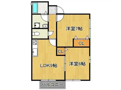 エボリューション(2DK/1階)の間取り写真