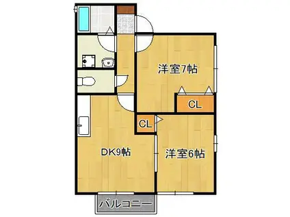 エボリューション(2DK/2階)の間取り写真