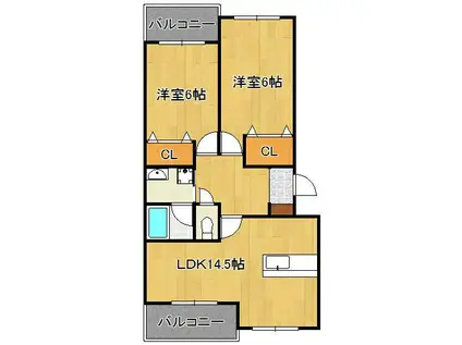 レイクサイドプリンス(2LDK/1階)の間取り写真