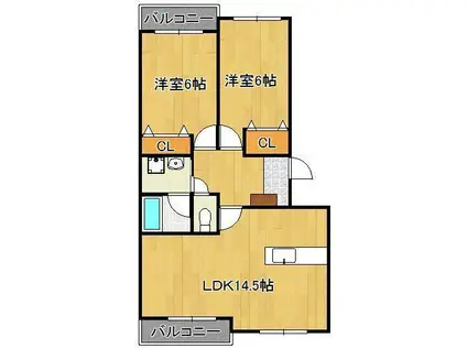 レイクサイドプリンス(2LDK/3階)の間取り写真