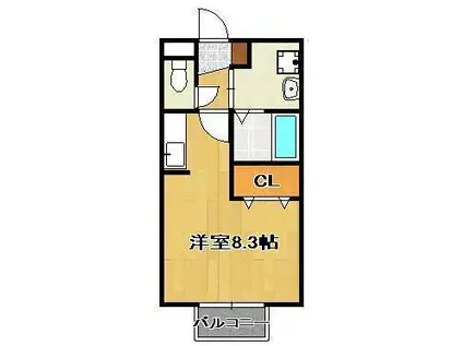 ステラ上の原Ⅱ(ワンルーム/2階)の間取り写真