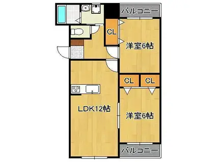 プレステージ木屋瀬(2LDK/1階)の間取り写真