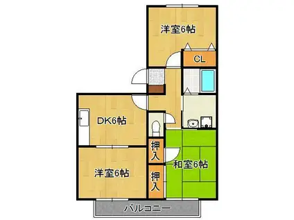 パストラル京良城(3DK/2階)の間取り写真