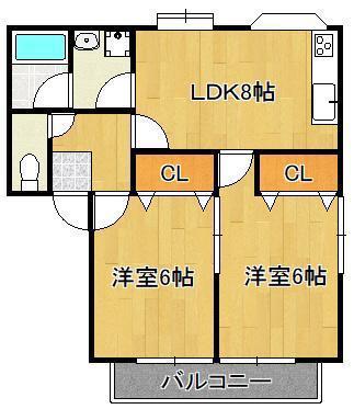 ウィンズヒル明里Ⅰ(2LDK/2階)の間取り写真