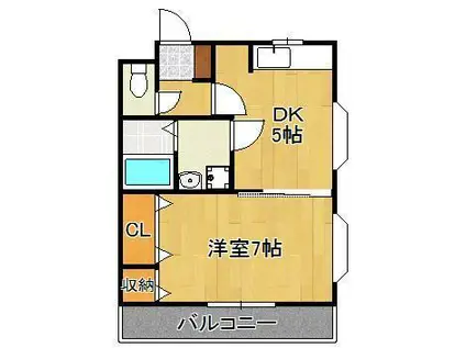 ウィンズヒル三ヶ森(1DK/2階)の間取り写真