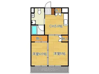 オアーゼ上の原(2DK/4階)の間取り写真