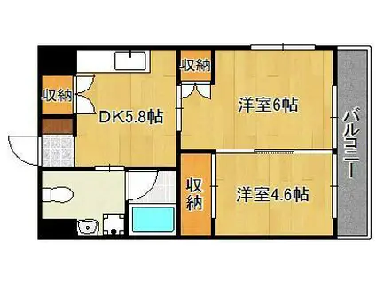 オアーゼ上の原(2DK/2階)の間取り写真