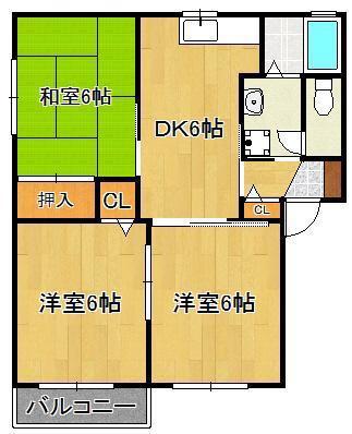アルトリザイヤA棟(3DK/2階)の間取り写真