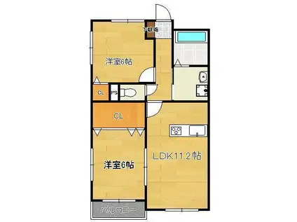 クレメント引野(2LDK/1階)の間取り写真