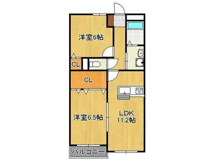 クレメント引野(2LDK/3階)の間取り写真