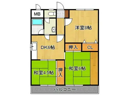 サンコスモス京良城(3DK/3階)の間取り写真