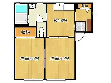 コムハウス 弐番館(2K/1階)の間取り写真