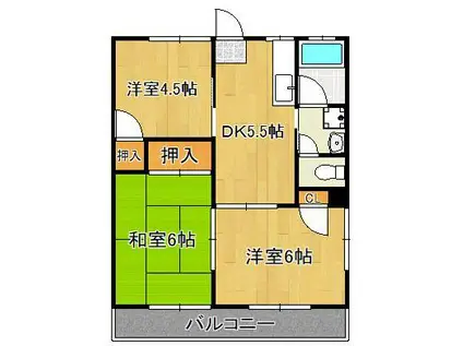 エントピア引野(3DK/2階)の間取り写真