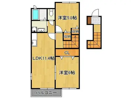 ベル・コリーヌⅡ(2LDK/2階)の間取り写真