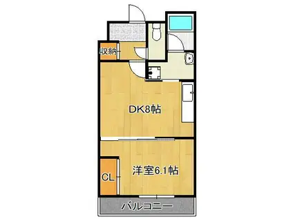 オークランドアサート木屋瀬(1DK/9階)の間取り写真