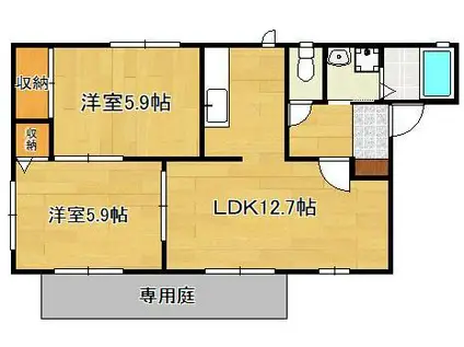 グリンヴェルB棟(2LDK/1階)の間取り写真
