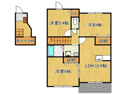 ヴァンティアン中の原D棟(3LDK/2階)の間取り写真