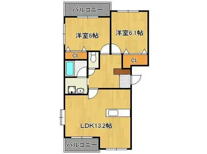 ファインメゾン上の原(2LDK/2階)の間取り写真