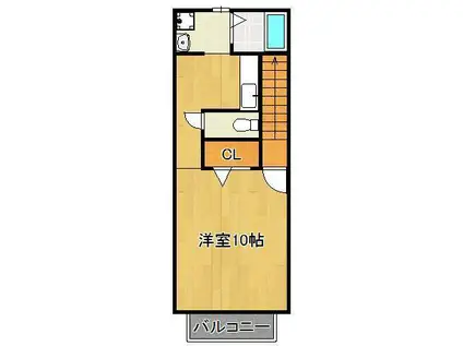 シャトレーヌⅡ(1K/2階)の間取り写真