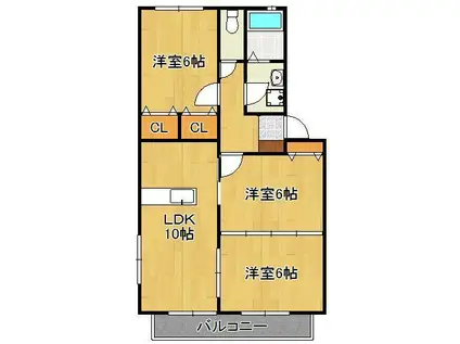 カルティエ星ヶ丘Ⅰ(3DK/2階)の間取り写真