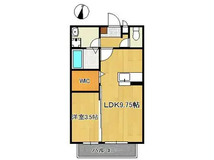 ハイヒルズ湯野原(1LDK/2階)の間取り写真