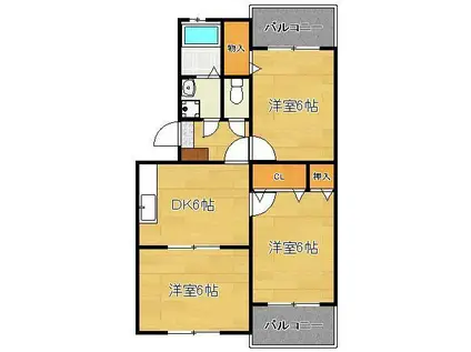 キャンファマンションⅡ(3DK/1階)の間取り写真