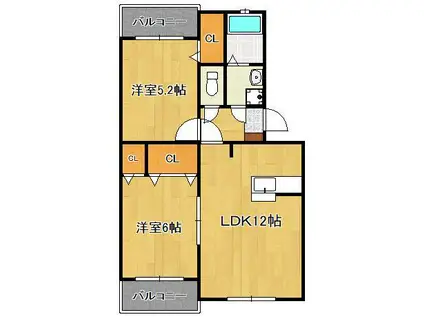 キャンファマンションⅡ(2LDK/3階)の間取り写真