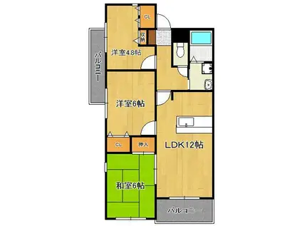 DEN.DEN星ヶ丘(3LDK/2階)の間取り写真