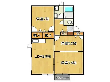 カルティエ星ヶ丘Ⅱ(3LDK/2階)の間取り写真