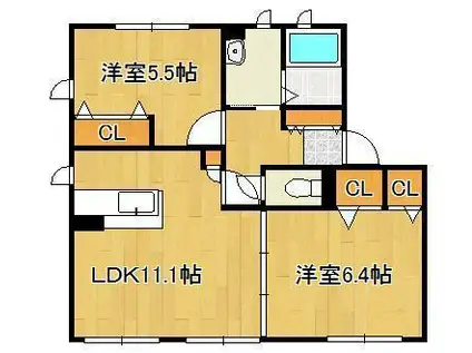 ヴィラ グリーンA(2LDK/2階)の間取り写真