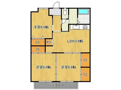 ガーデンフォレストサウスウィング(3LDK/4階)の間取り写真