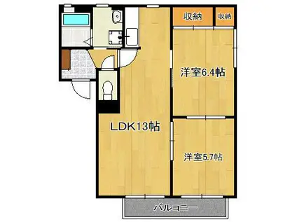 筑豊電気鉄道 感田駅 徒歩41分 2階建 築25年(2LDK/2階)の間取り写真