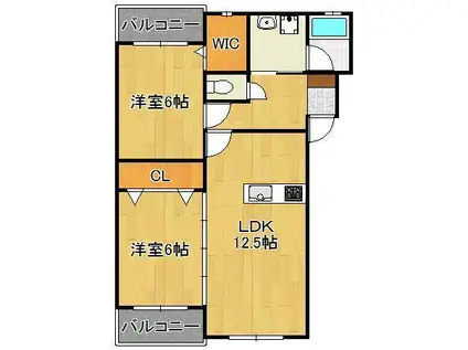 プレステージ大平(2LDK/2階)の間取り写真