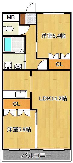 グランドールのぞえ2(2LDK/2階)の間取り写真