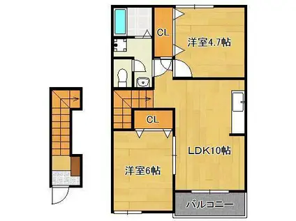 ファミーユ 頓野(2LDK/2階)の間取り写真