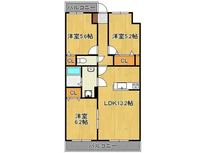 レジアス三ヶ森(3LDK/2階)の間取り写真