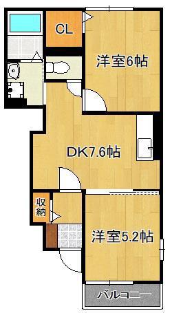 ヴィラ宮ノ前 参番館(2DK/1階)の間取り写真