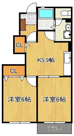 コリーヌ・アンジュB(2K/1階)の間取り写真