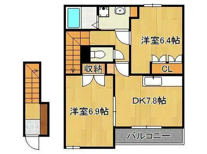 ヴィラージュ新木屋瀬(2DK/2階)の間取り写真
