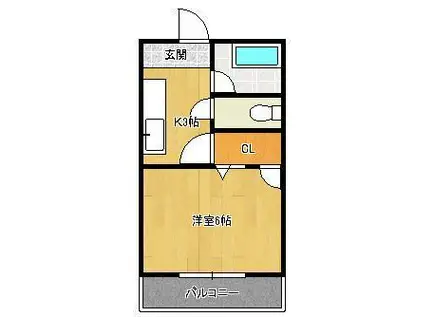 アップル1(1K/1階)の間取り写真