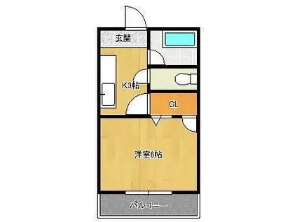 アップル1(1K/2階)の間取り写真